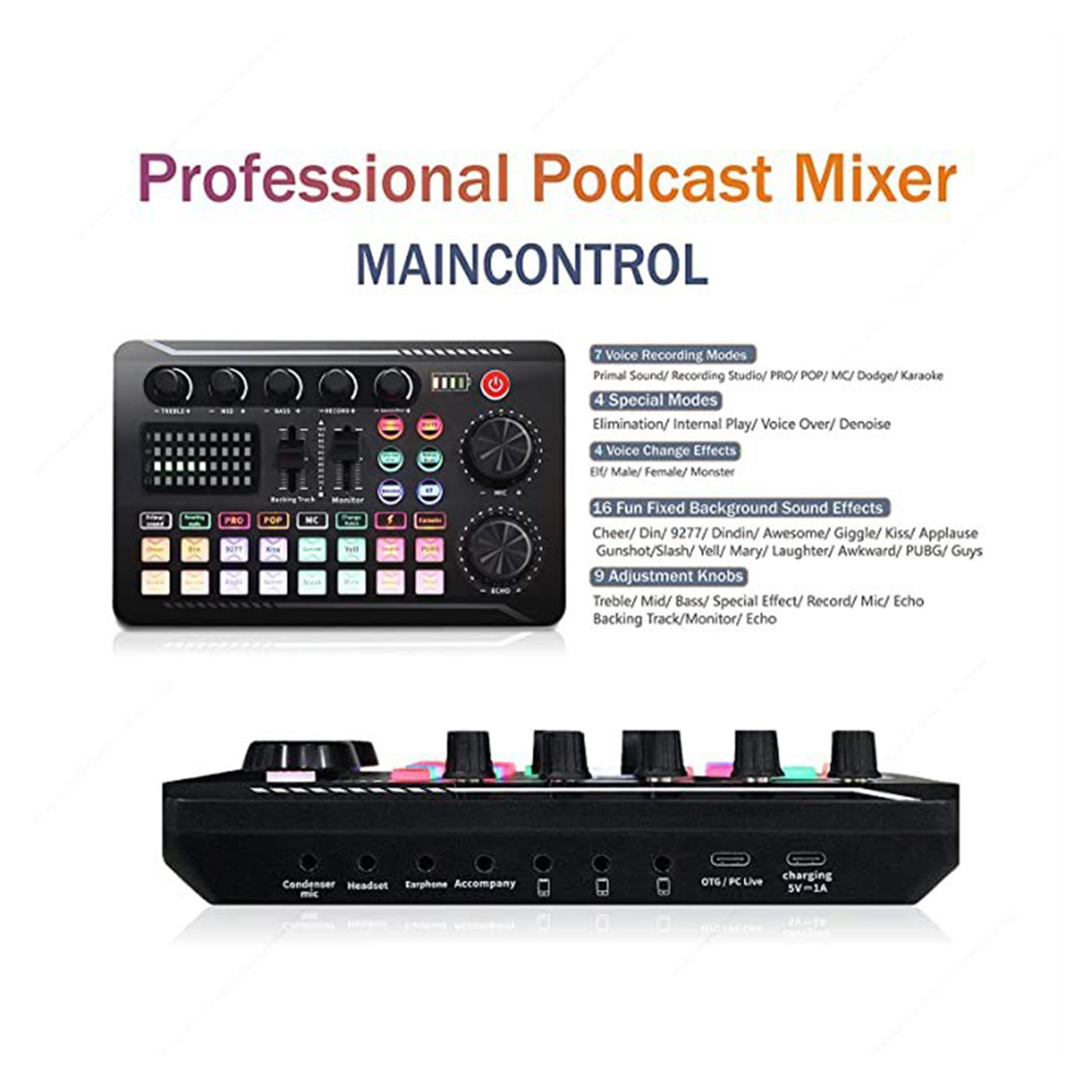 Multifunctional Tuning Sound Card Microphone Mixer Kit Audio Recording Mixer Audio Mixing Console Amplifier for Phone PC ,Easy to Operate
