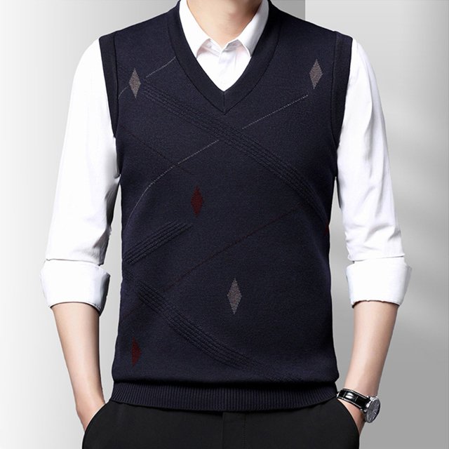 Mens Slim Fit Sweater Vest Knitted Tank Top Sleeveless Pullover Striped Top