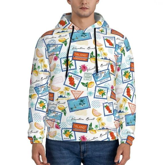 Rateoe Stamp Pattern Mens Hoodie, Pullover Hooded Sweatshirt, Kangaroo Pocket Hoodie Ideal for Daily Wear, Travel and Home-Small
