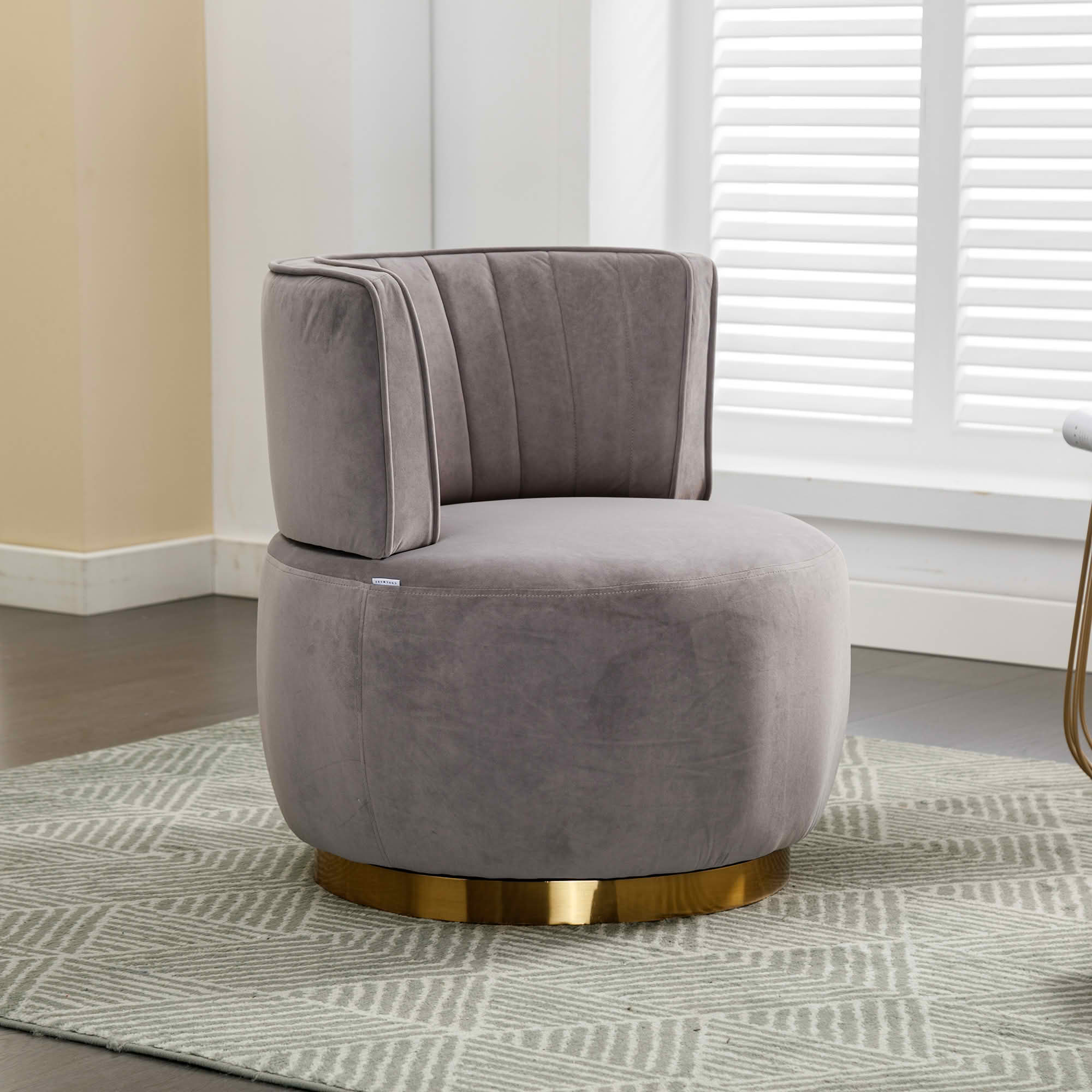 MAYEERTY 360 Degree Swivel Cuddle Barrel Accent Chair, Round Velvet Armchair, Gray, for Living Room Bedroom