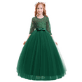 thumbnail image 5 of IBTOM CASTLE Little Big Girls Flower Vintage Floral Lace 3/4 Sleeves Floor Length Dress Wedding Party Evening Formal Pageant Dance Gown 9-10 Years Dark Green, 5 of 8