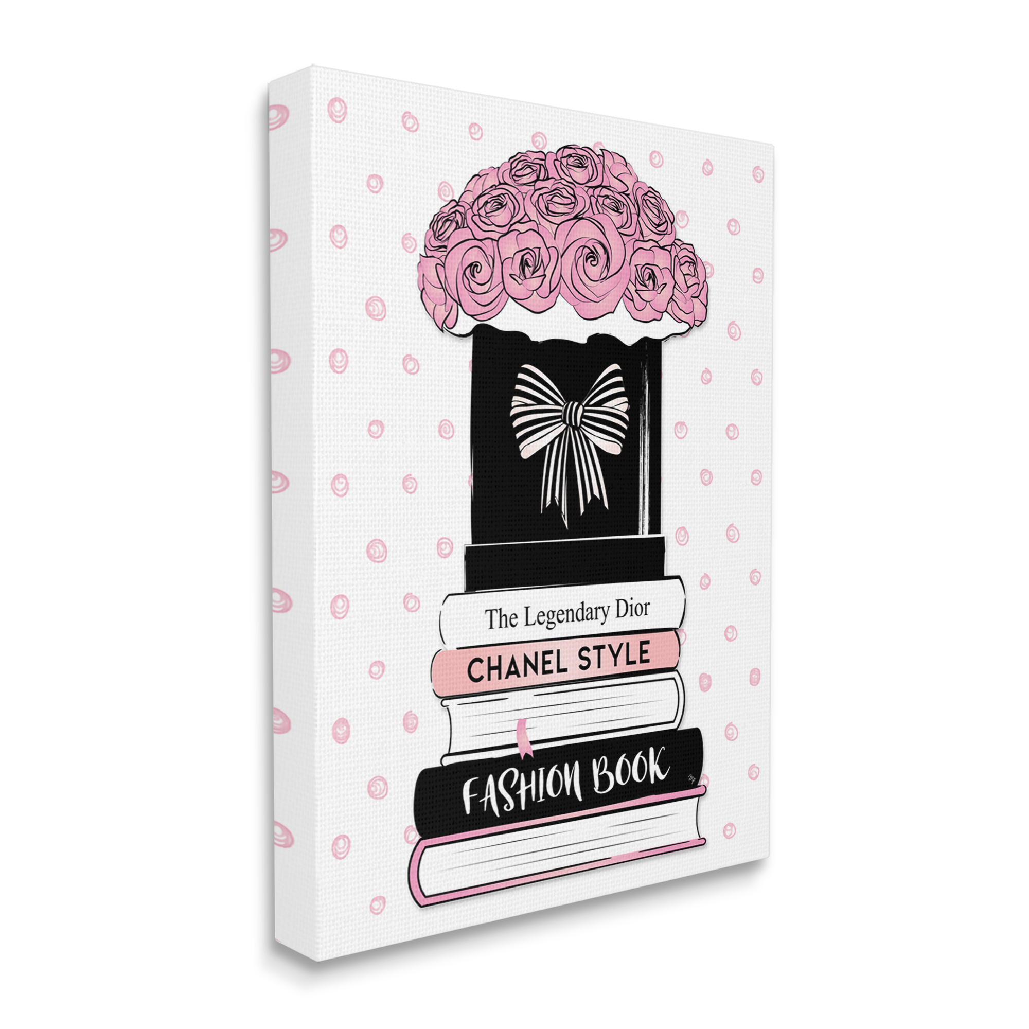 Stupell Industries Polka Dot Fashion Bookstack Beauty & Fashion Painting Gallery Wrapped Canvas Art Print Wall Art, 24 x 30