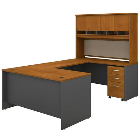 Series C 60W U Desk with Hutch and Drawers in Natural Cherry - Engineered Wood