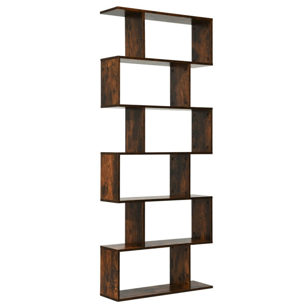 Demi Bonn 6 Tier S-Shaped Bookshelf Storage Display Bookcase Decor Z-Shelf, Brown