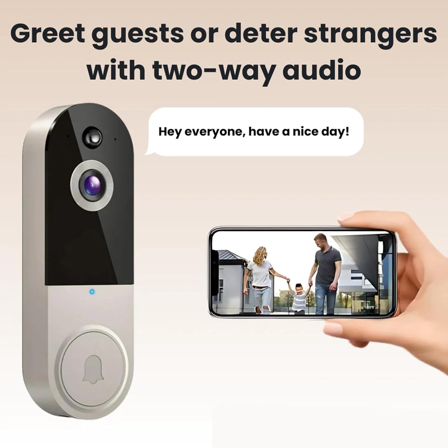 Security doorbell, 1080p wireless video doorbell camera with intelligent AI human detection, battery-powered, two-way talk, live view, night vision, 2.4G WiFi only, cloud storage, indoor and outdoor