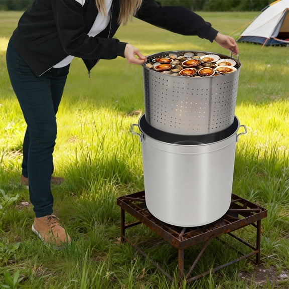 50L/52.8Qt Stock Pot Stainless Steel Stock Pot Kitchen Cooking Pot W/ Basket