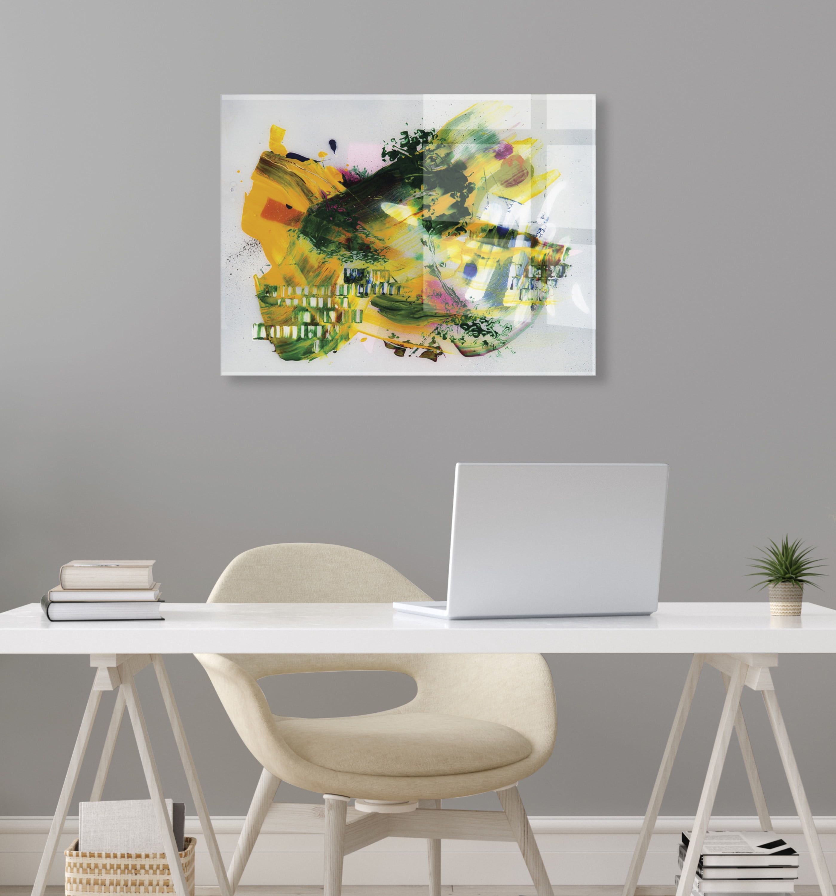 Kate and Laurel Garden of a Split Second Painting Floating Acrylic Art by Grant Mahr, 23x31, Decorative Abstract Art with Natural Color Palette