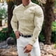 thumbnail image 2 of Camisas Para Hombre Camisas de vestir para hombre Slim Fit Stretch Banded Long & Short Sleeve Casual Button Down Shirt (Beige, S), 2 of 7