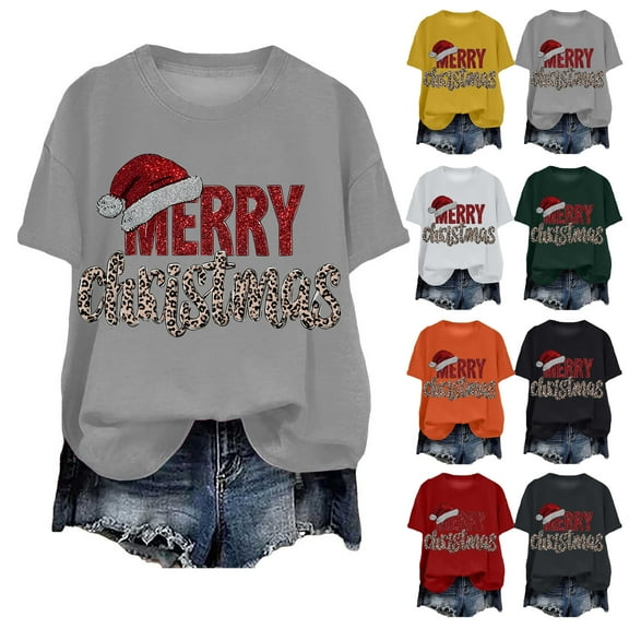 idosla Christmas Shirts for Women 2025 Funny Merry Christmas Graphic T-Shirt Holiday Tshirts Casual Short Sleeve Tee Tops (White, 3XL)