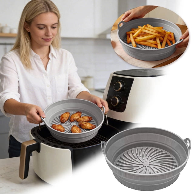 Doublures en Silicone pour Friteuse à Air Chaud 2026 Améliorées Silicone pour Friteuse à Air Réutilisable en Silicone de Qualité Alimentaire Plateau de Cuisson Réutilisable pour Four Plateau de Friteuse à Air en Acier Inoxydable pour Four Remplacement de Plateau de Friteuse à Air Carré