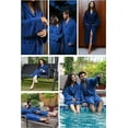 thumbnail image 2 of AKTI Shawl Collar Bathrobe for Women & Men, Soft Unisex Spa Robe, 100% Cotton Fluffy, Navy Medium Size Robe, 2 of 6