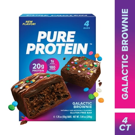 pure protein bars, galactic brownie, 20g protein, gluten free, 1.76 oz, 4 ct