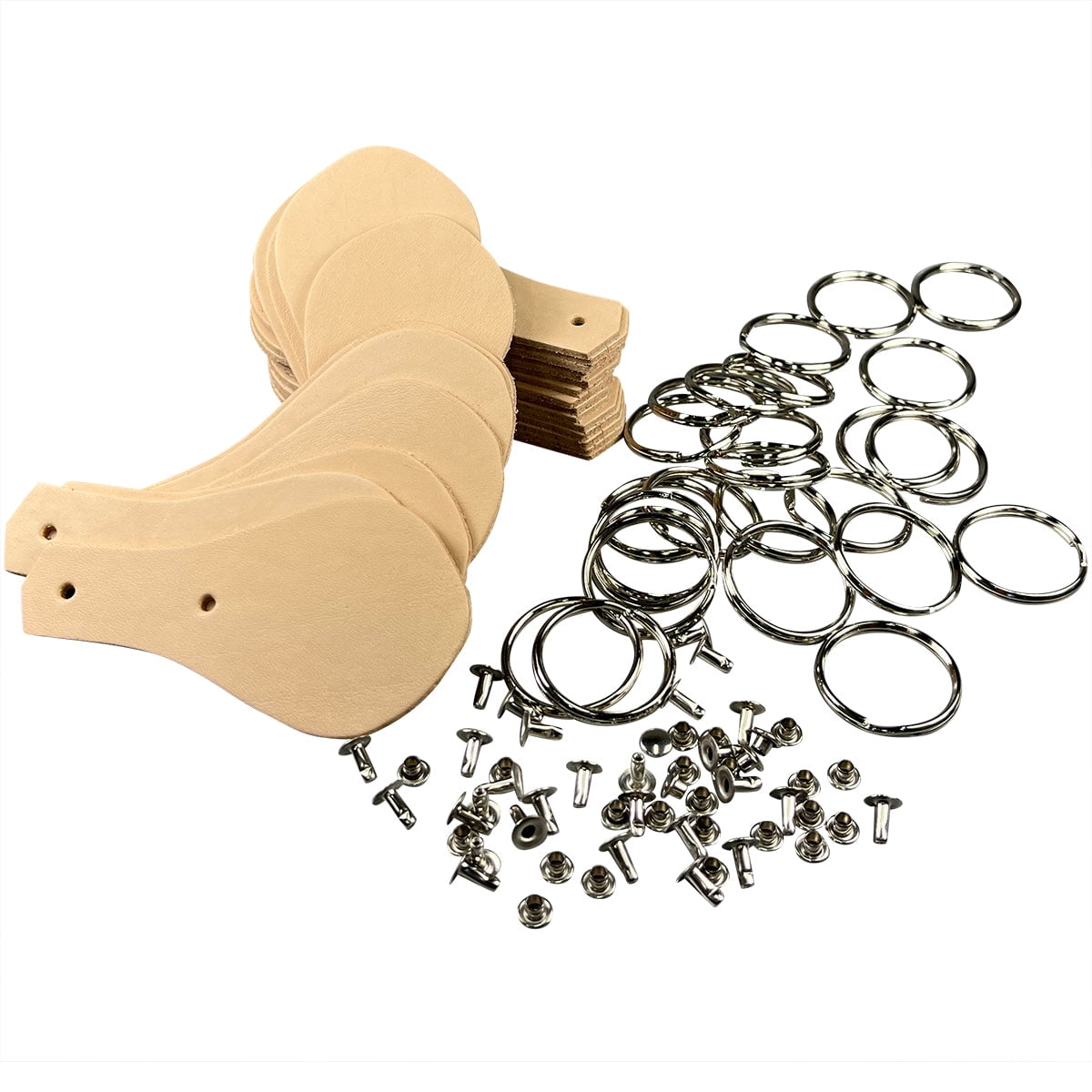 Zelikovitz Key Fob Kits 25 Pack - Vegetable Tanned Tooling Leather with Key Ring and Rivet
