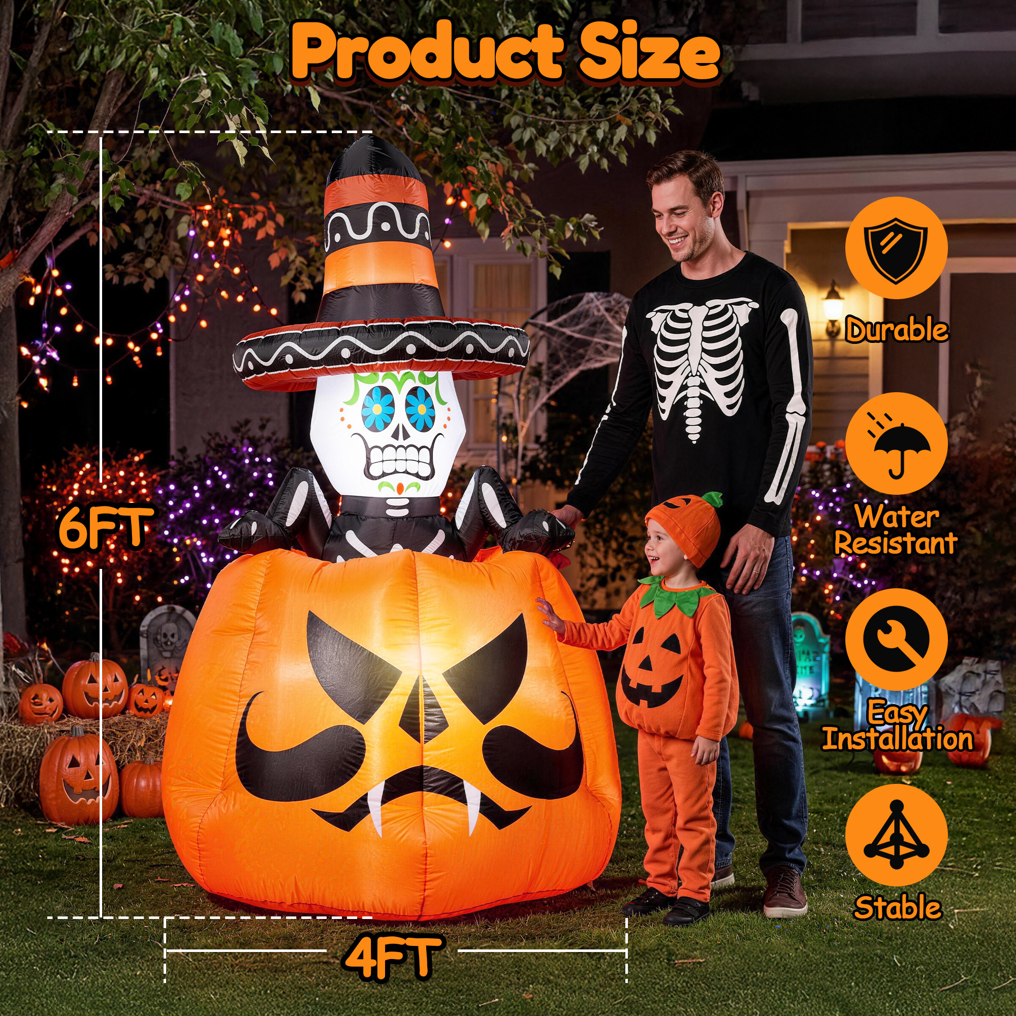 GVDV 6ft Animated Halloween Pumpkin Skull Inflatable with LEDs photo 7