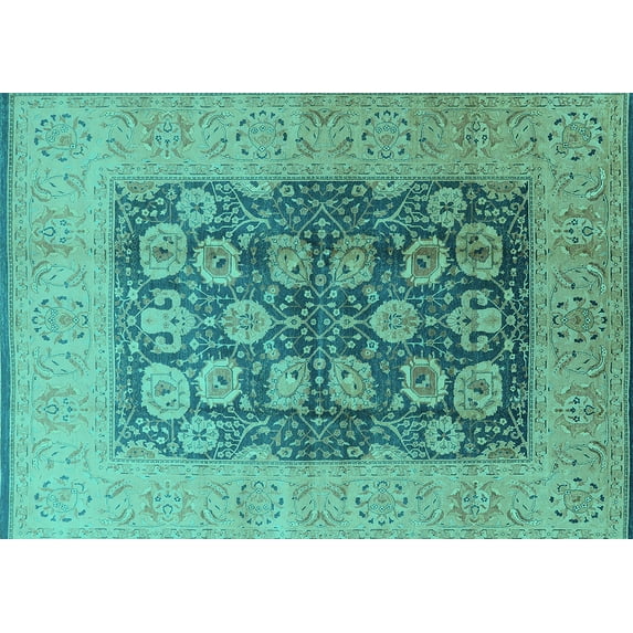 Ahgly Company Machine Washable Indoor Rectangle Oriental Turquoise Blue Traditional Area Rugs, 4' x 6'