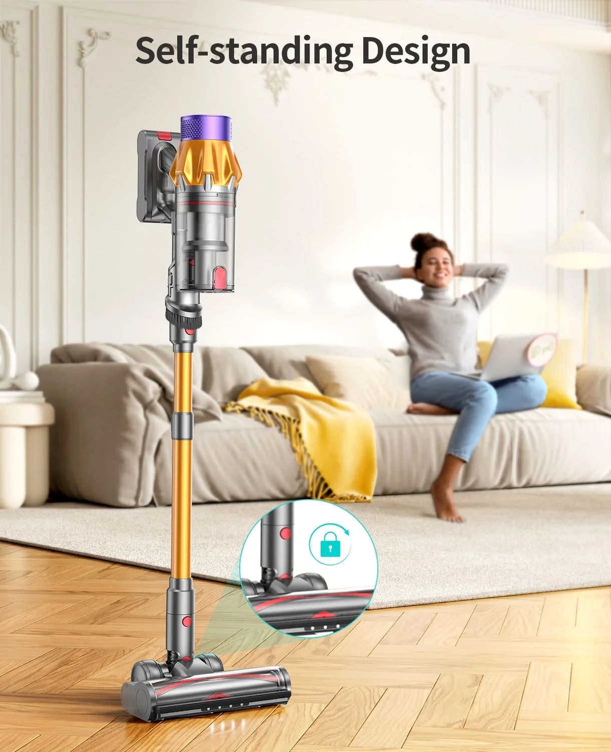 Cordless Vacuum Cleaner, 550W/45Kpa Stick Vacuum Cleaner with Touch Screen, Up to 60Mins Runtime, Anti-Tangle Vacuum Cleaner with Charging Station for Carpet, Hard Floor, Pet Hair