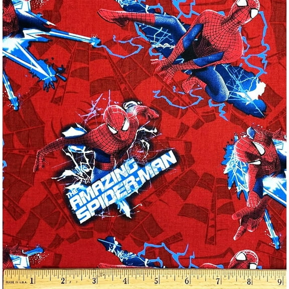 1 Fat Quarter - Marvel Amazing Spiderman on Red Cotton Fabric - 21" X 18"