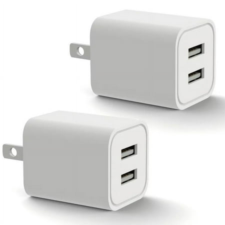 Chargers 2-Port USB Power Adapter [2-Pack] Wall Charger 2.4A Cube for Plug Outlet Compatible for iPhone 8 / X / 7 / 6S / Plus +, Samsung Galaxy, Motorola, HTC, Other Smartphones - White