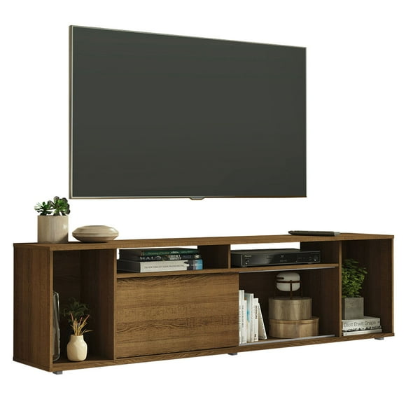 Madesa Entertainment Center with 1 Sliding Door and 5 Shelves, TV Stand for TV's up to 80 Inches, Wood, 20'' H x 14'' D x 71'' L - Brown