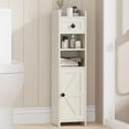 thumbnail image 4 of Bathroom Storage Cabinet, Farmhouse Style Narrow Organizer with Drawer, 7.9 x 7.9 x 31.5 Inches Cloud White, 4 of 8