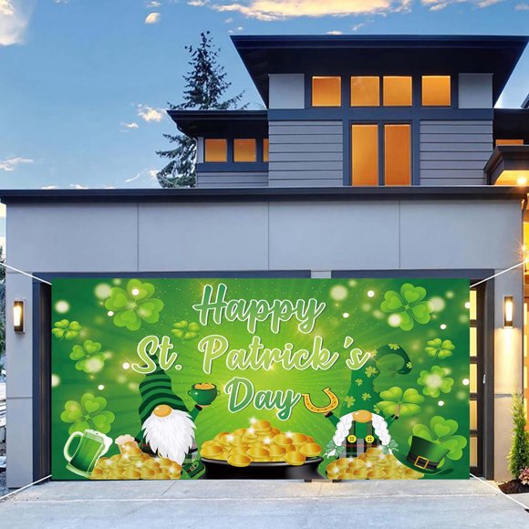 SZXZYGS Décoration de Porte de Garage de la Saint-Patrick Bannière Murale de Porte de Garage de la Saint-Patrick Housse 7 X 16 /6 X 13 Pieds Grande Fête de la Saint-Patrick E Lavable