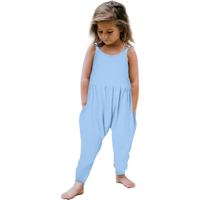 Girls Romper Sleeveless Summer Rompers for Girls Spaghetti Strap Rompers with Pockets Cute Clothes 4-5 Y