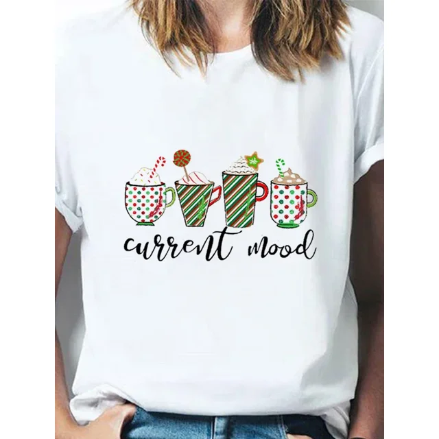 Ropa con estampado de Feliz Navidad de Año Nuevo para mujer, camisetas de estilo informal con estampado de ciervo de Navidad lindo, moda