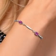 thumbnail image 3 of Gem Stone King 925 Sterling Silver Pink Created Sapphire and White Moissanite Tennis Bracelet for Women | 3.90 Cttw | Gemstone September Birthstone | Oval 7X5MM | 6 inch + 1 inch Extender, 3 of 6