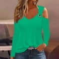 thumbnail image 2 of AherBiu Long Sleeve Shirts for Women off Shoulder Scoop Neck Pullover Fall Spring Tops Blouse Solid Color, 2 of 5