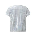 thumbnail image 2 of YUUMIN Kids Boys Girls Sparkly Sequin Dance Tops Round Neck Short Sleeve T-Shirts Stage Performance Silver 130, 2 of 6