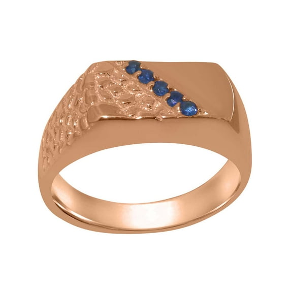 LBG British Made 14k Rose Gold ring with Natural Sapphire Mens band Ring - 33 size options - Size 9.75