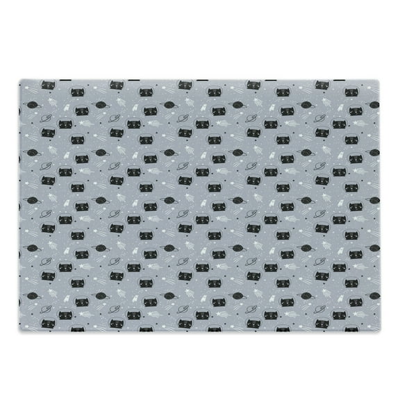 Outer Space Cutting Board, Astronaut Cats Exploring the Universe on Dotted Background, Decorative Tempered Glass Cutting and Serving Board, Large Size, Purple Grey White, by Ambesonne