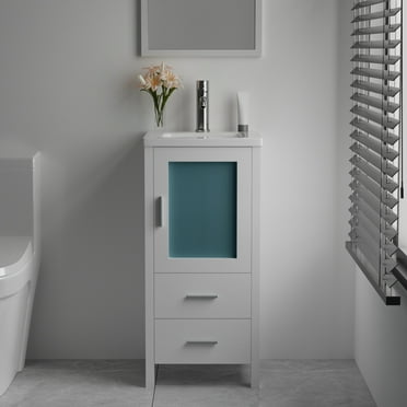 Wonline 16 inch Bathroom Vanity with White Ceramic Sink Combo Modern Bathroom Cabinet for Small Space(White)