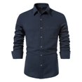 thumbnail image 2 of Camisa de manga larga de color liso para hombre Camisa de solapa con botones de algodón y lino, 2 of 4