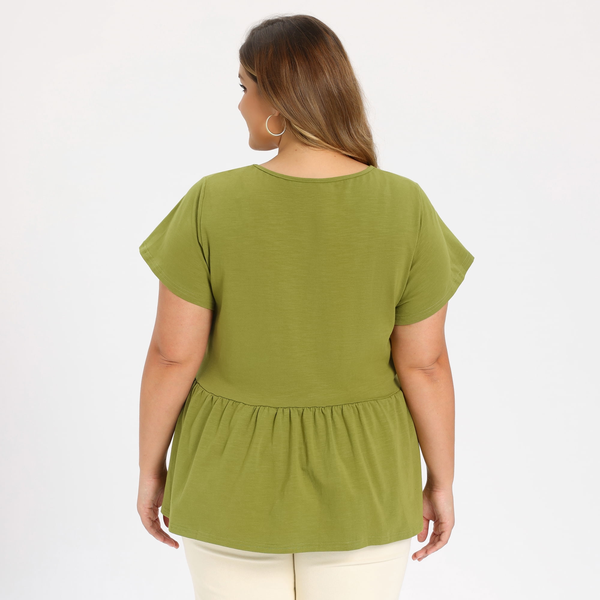 DARING DIVA Women's Plus Babydoll Blouse Trendy Flowy Peplum Tops 2X Olive Green