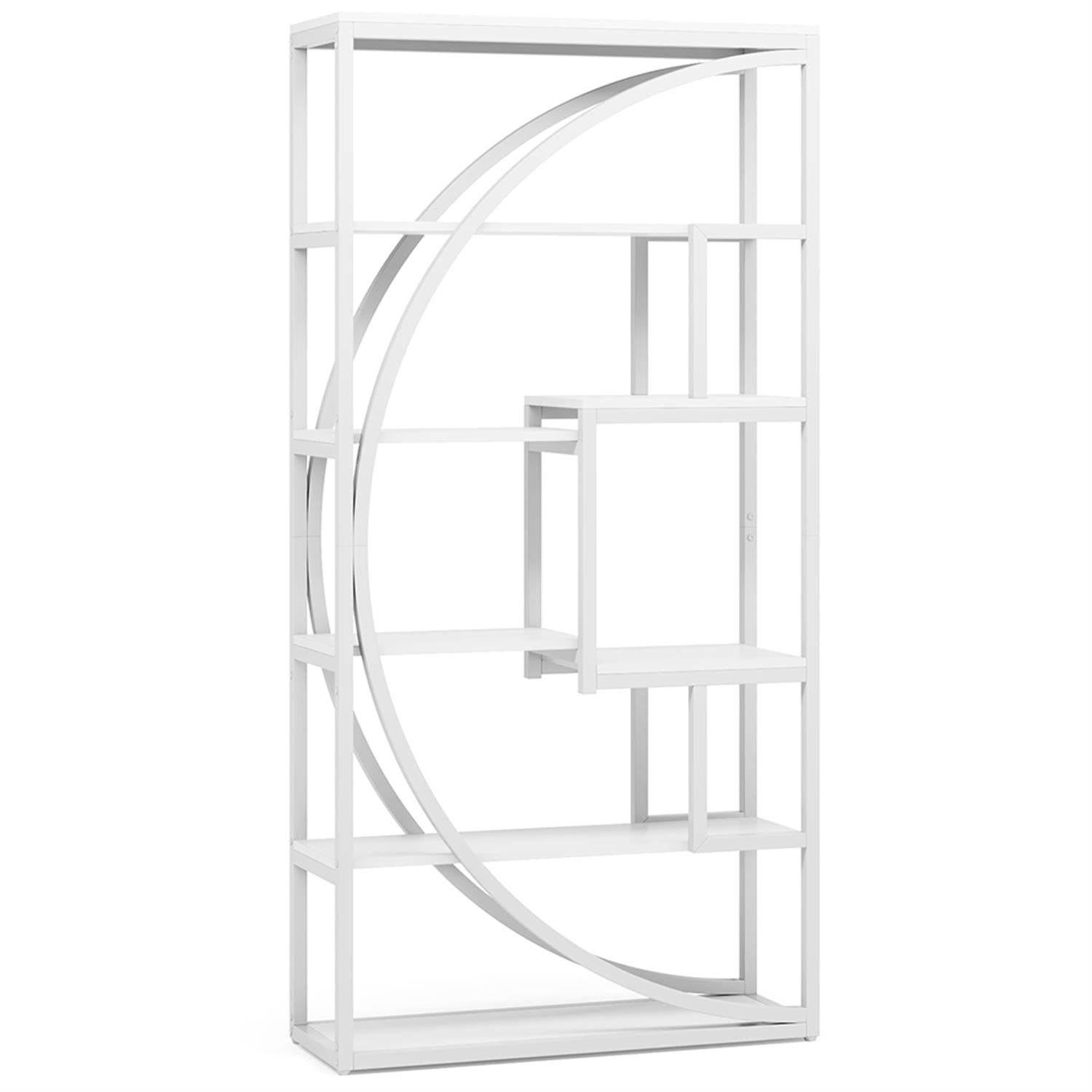 Demi Bonn 70" Industrial Bookshelf Bookcase with 8 Open Storage Shelf for Bedroom, Living Room, White