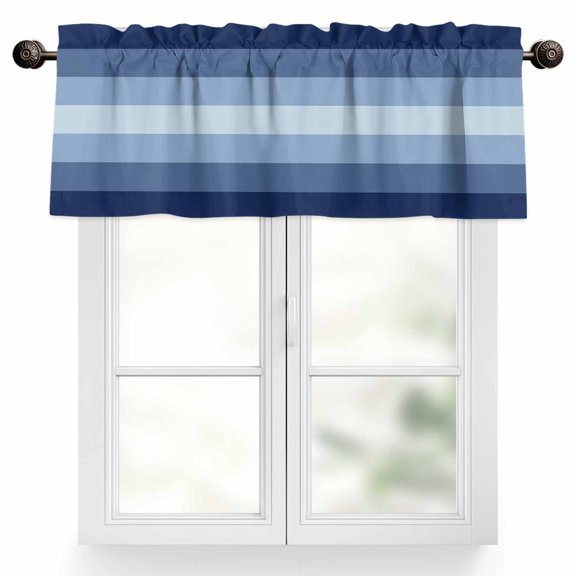 Navy Blue Valances for Windows, 54 x 18in, Ombre Stripe Rod Pocket Kitchen Valance Curtain Light Filtering Window Treatments for Living Room Bedroom, 1 Panel