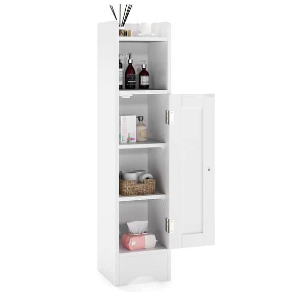 Costway Bathroom Storage Cabinet with Door Toilet Paper Holder Stand for Small Spaces White