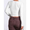 thumbnail image 2 of SEARIPE Women Slim Ribbed Knit Scoop Neck Crop Tee Long Sleeve Solid Crop Tops Sexy Fitted Cozy White S, 2 of 4