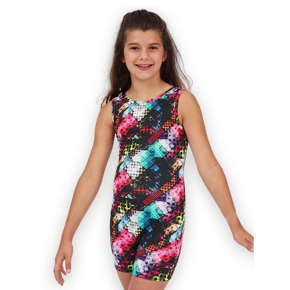 Gymnastics Biketard for Girls - Traffic/Easy Care - Leap Gear by Pelle - 6 | Child Medium