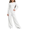 thumbnail image 5 of Enjoytime Girls 2 Piece Outfits Ruched Long Sleeve Tops with Wide Leg Pants Lounge Sets Fall Lightweight Sweatsuit Soft Clothing Set, 5 of 6