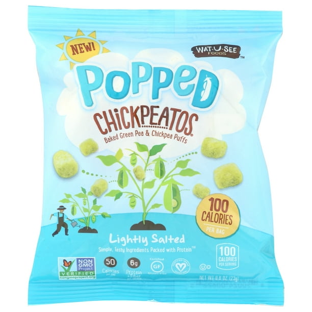 Watusee Popped Chickpeatos Lightly Salted Baked Green Pea And Chickpea Puffs, 0.8 Oz, Pack Of 36