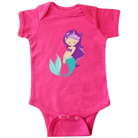 

Inktastic Cute Little Mermaid Purple Hair Purple Sea Star Gift Baby Girl Bodysuit