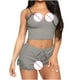 thumbnail image 4 of ICHUANYI Clearance Women Sexy Lingerie Fashion Solid Pajamas Sleeveless Lace Cami Shorts Pajama Set(Gray, L) ICHUANYI WER2023081402966, 4 of 5
