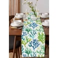 thumbnail image 4 of Ldtrchee Blue Green Coral Table Runner 70 Inches, Ocean Coastal Tropical Sea Ombre White Bed Runner Dresser Scarves Tabletop for Indoor Outdoor Parties/Ceremony/Banquet, 13" x 70", 4 of 8