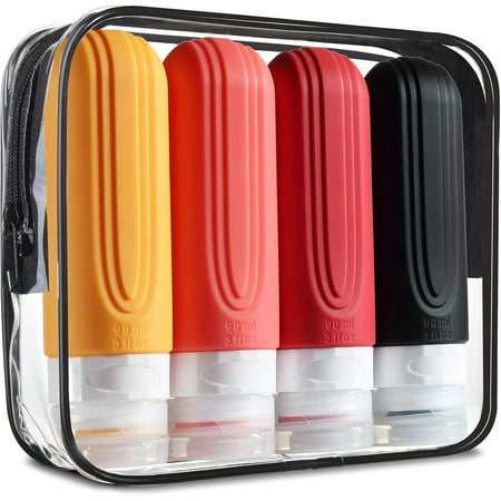 Travel Bottles for Toiletries, Tsa Approved 3oz Travel Size Containers BPA Free Leak Proof Refillable Liquid Silicone Squeezable Travel Accessories for Shampoo Conditioner Lotion (4 Pack)