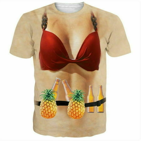 

Christmas Costume 14D T-Shirt Womens/Mens Sexy Chest Muscle Bra Print Casual Tee