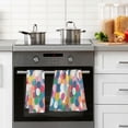 thumbnail image 4 of Yayeee 2 Pack Hand Towels for Bathroom 100% Cotton 16" x 28" Soft Absorbent Kitchen Towel, Dark Colorful Circles, 4 of 7