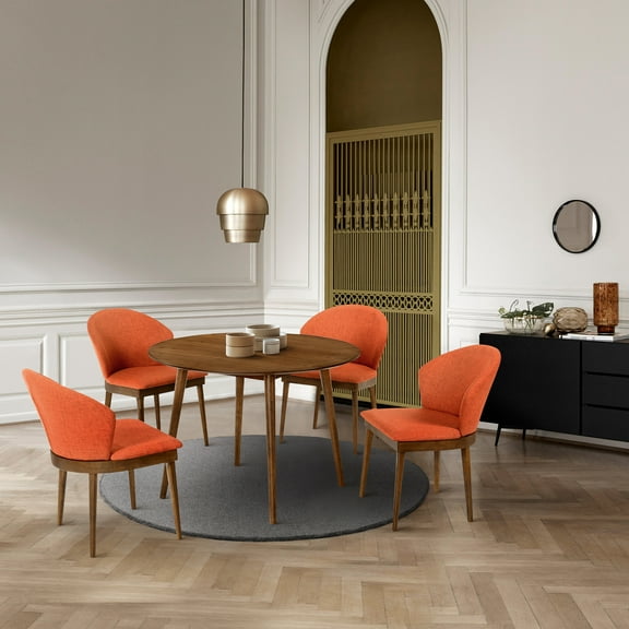 Arcadia and Juno 42" Round Orange and Walnut Wood 5 Piece Dining Set