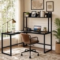 thumbnail image 2 of 55" Reversible L-Shaped Desk with Storage Hutch, Wood Computer Desk for Home Office , Gaming, Black, 2 of 9
